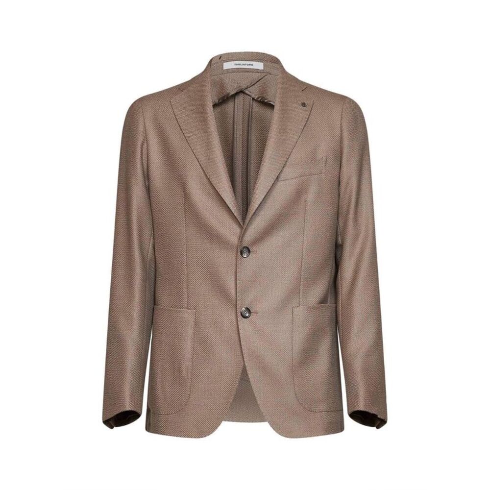 Tagliatore Men Taupe Wool Jacquard Montecarlo Single-Breasted Blazer